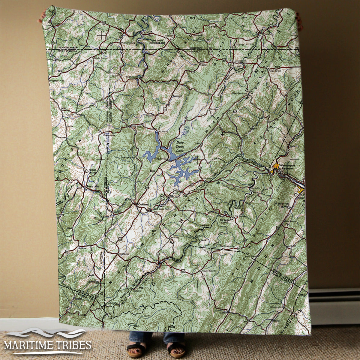 Deep Creek Lake MD vintage Topo map Blanket