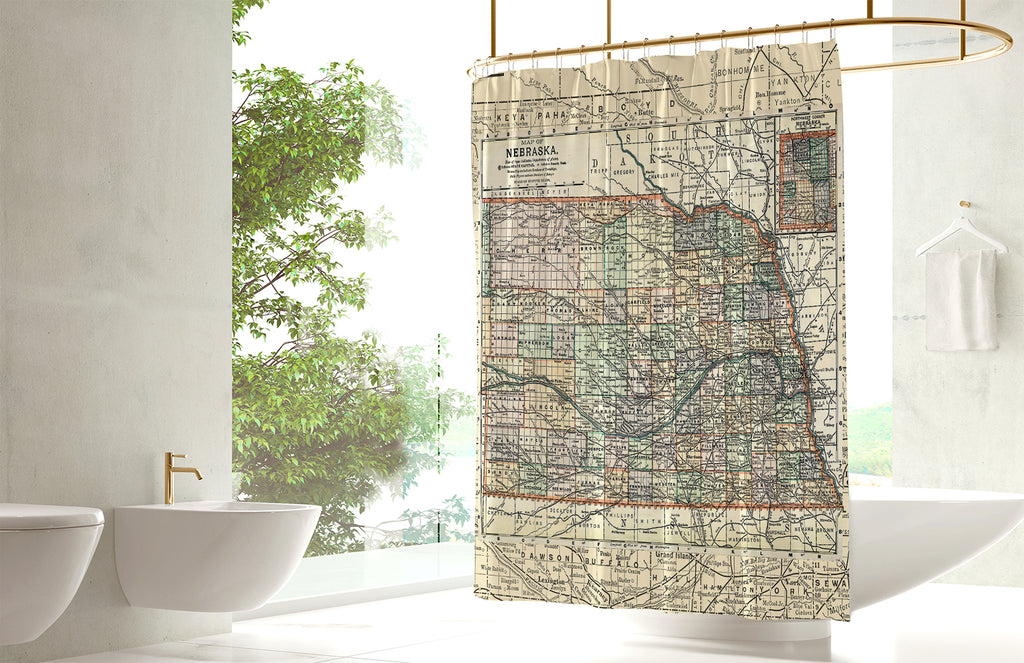 Nebraska State Antique Map Shower Curtain