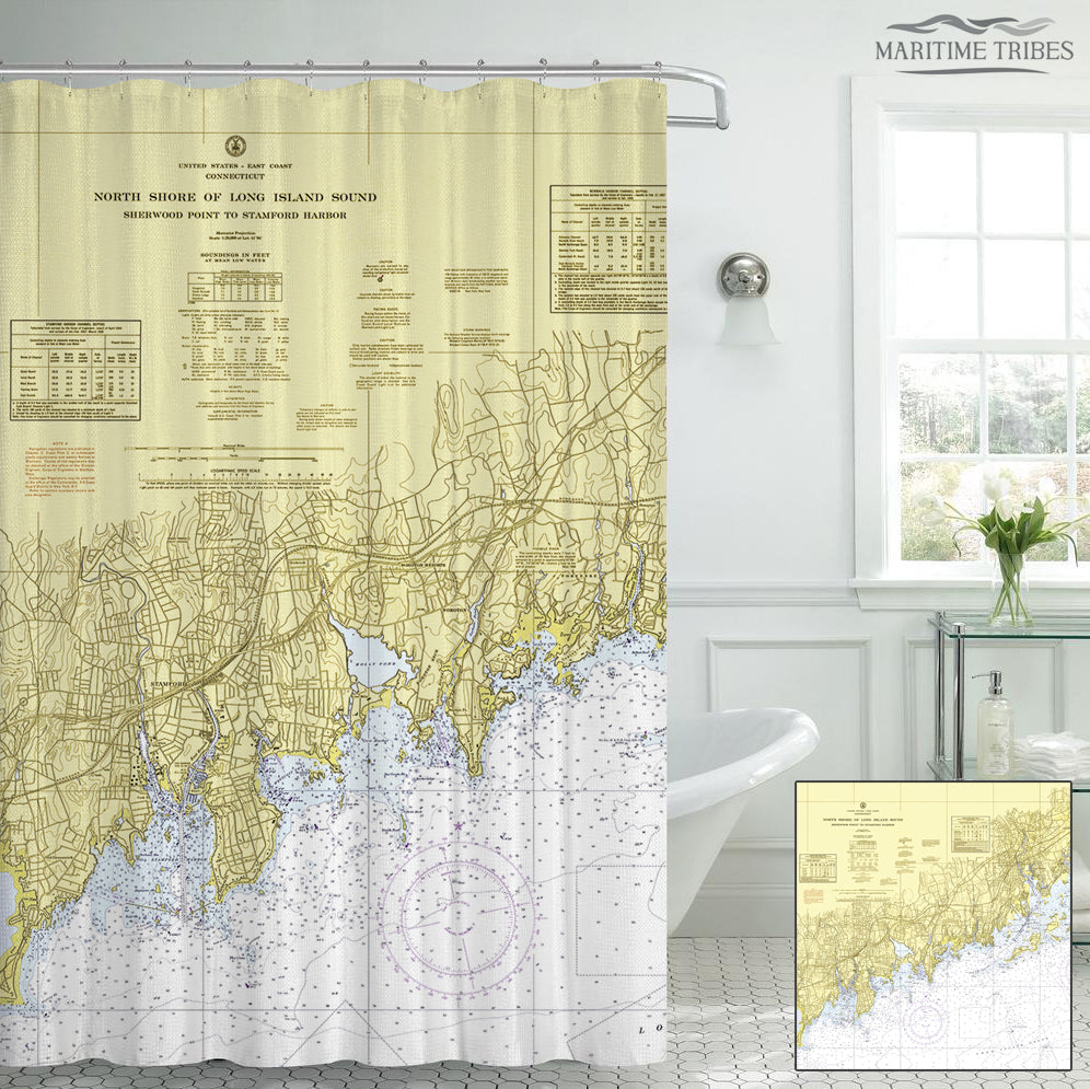 Stamford / Norwalk Nautical Chart Shower Curtain