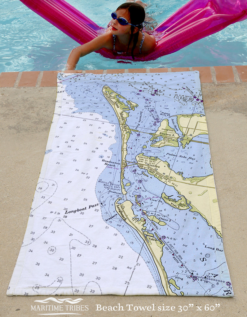 Anna Maria Island Nautical Chart Towel Quick Dry Towel