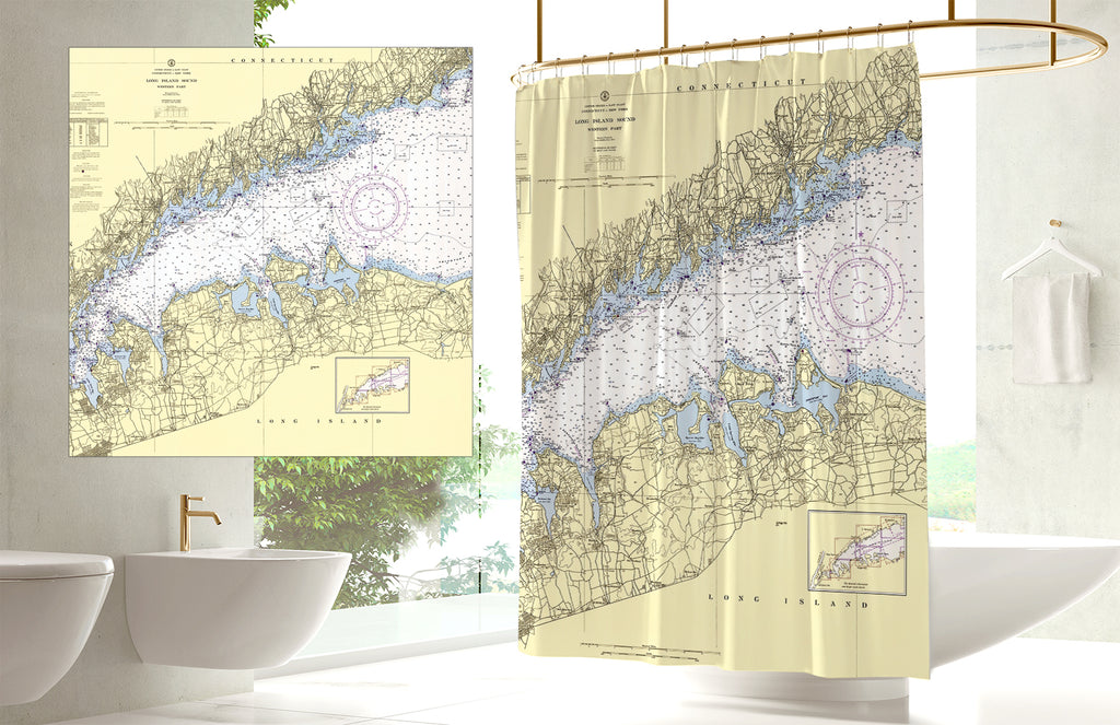 Western Long Island Sound Vintage Chart Shower Curtain