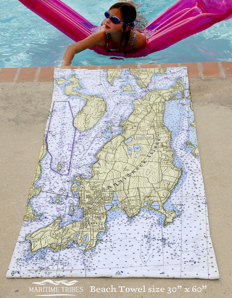 Aquidneck Island Nautical Chart Quick Dry Towel