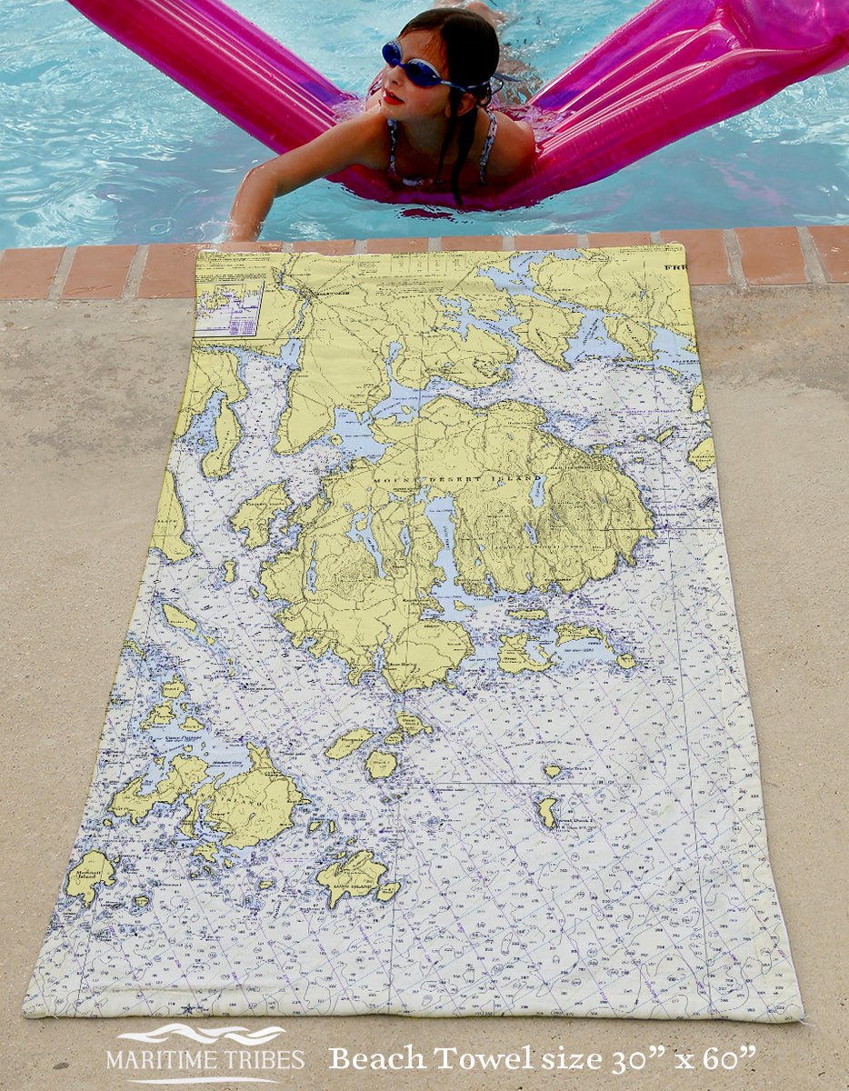 Acadia National Park, ME- MDI Nautical Chart Quick Dry Towel - Maritime Tribes USATowel