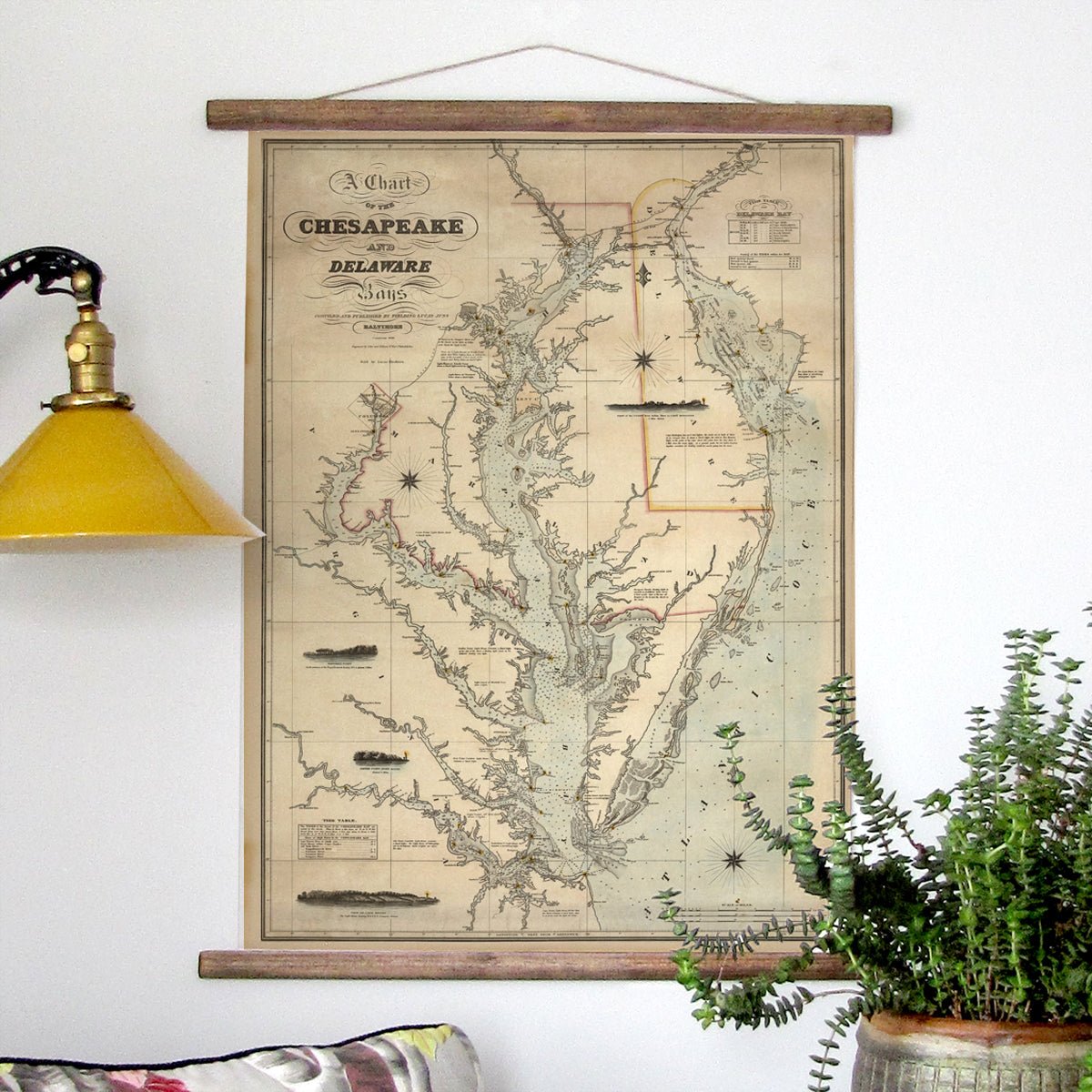 Antique Chesapeake Bay Civil War Era Map Canvas Wall Scroll - Maritime Tribes USAScroll