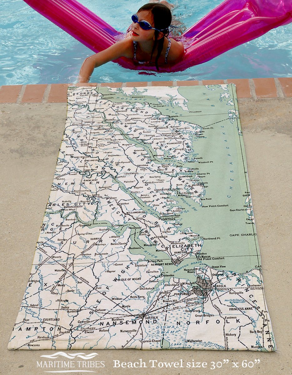 Antique New Orleans River Map, Vintage Topo - Maritime Tribes USATowel