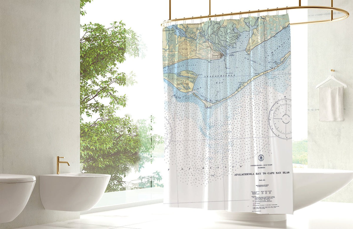 Apalachicola, FL - Nautical Chart Shower Curtain - Maritime Tribes USAShower Curtain