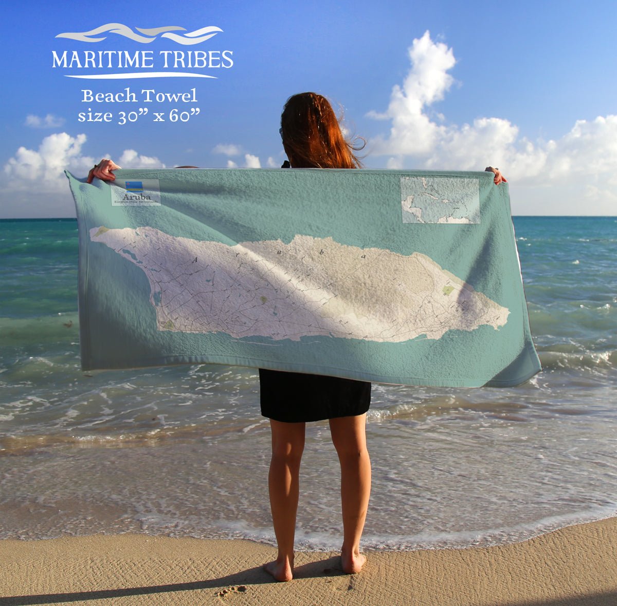 Aruba Sea Glass Map Quick Dry Towel - Maritime Tribes USATowel