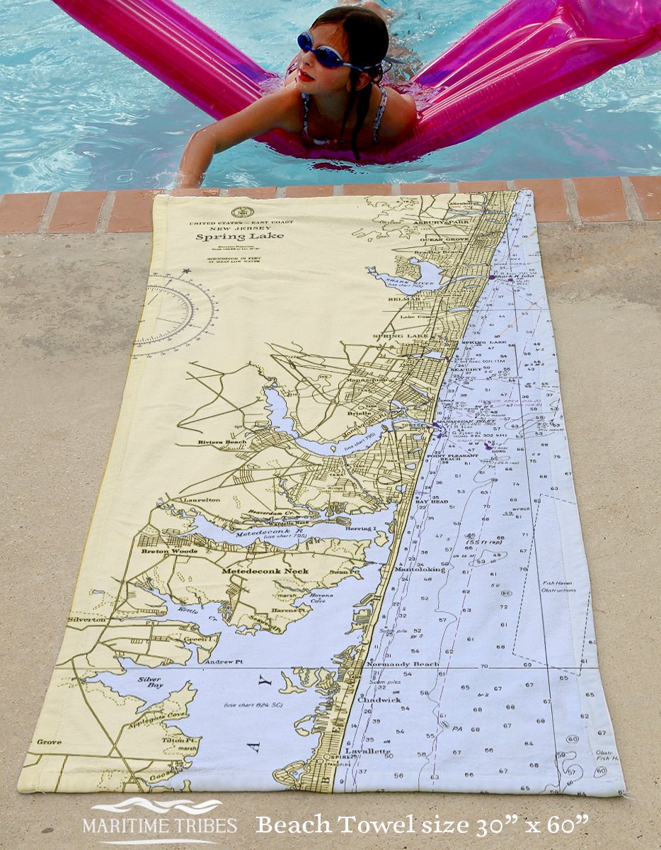 Asbury to Lavallette NJ Nautical Chart Quick Dry Towel - Maritime Tribes USATowel