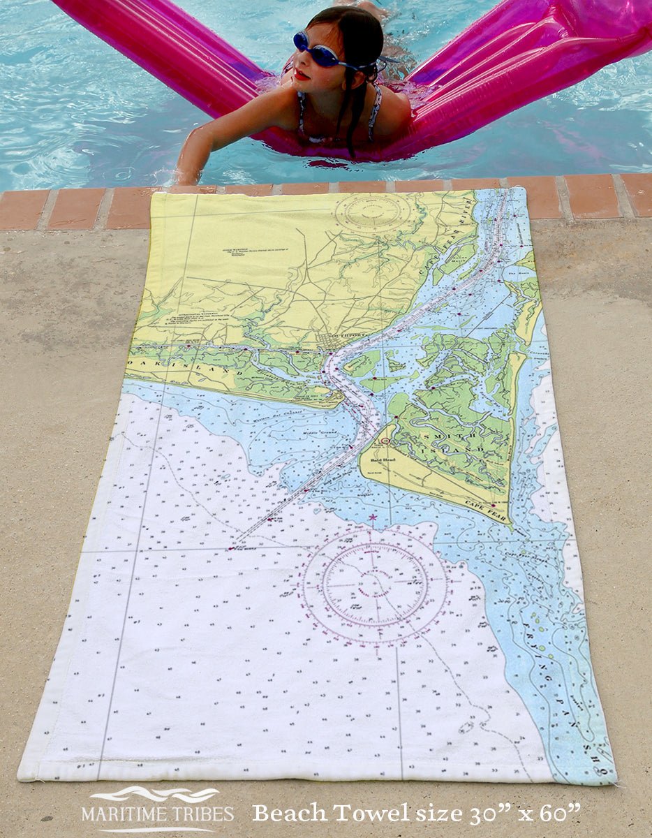 Bald Head Island / Southport Nautical Chart Quick Dry Towel - Maritime Tribes USATowel