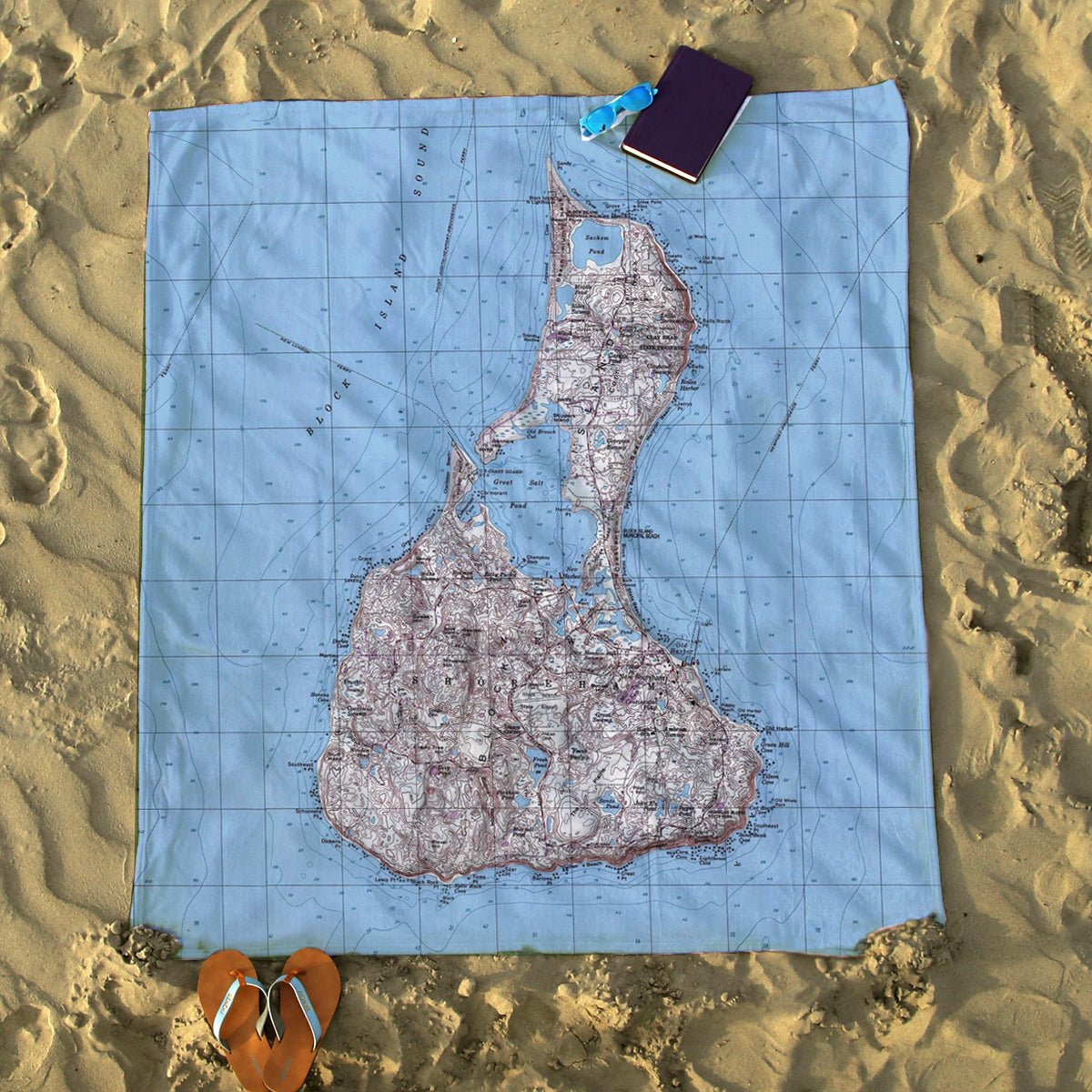 Block Island Vintage Topo Map Blanket - Maritime Tribes USABlanket