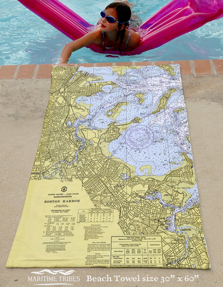 Boston Harbor Vintage Nautical Chart Quick Dry Towel - Maritime Tribes USATowel