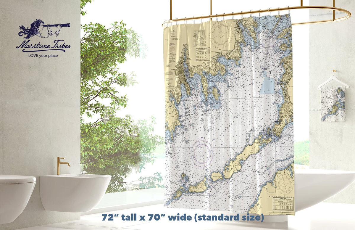 Buzzards Bay Vintage Nautical Chart Shower Curtain - Maritime Tribes USAShower Curtain