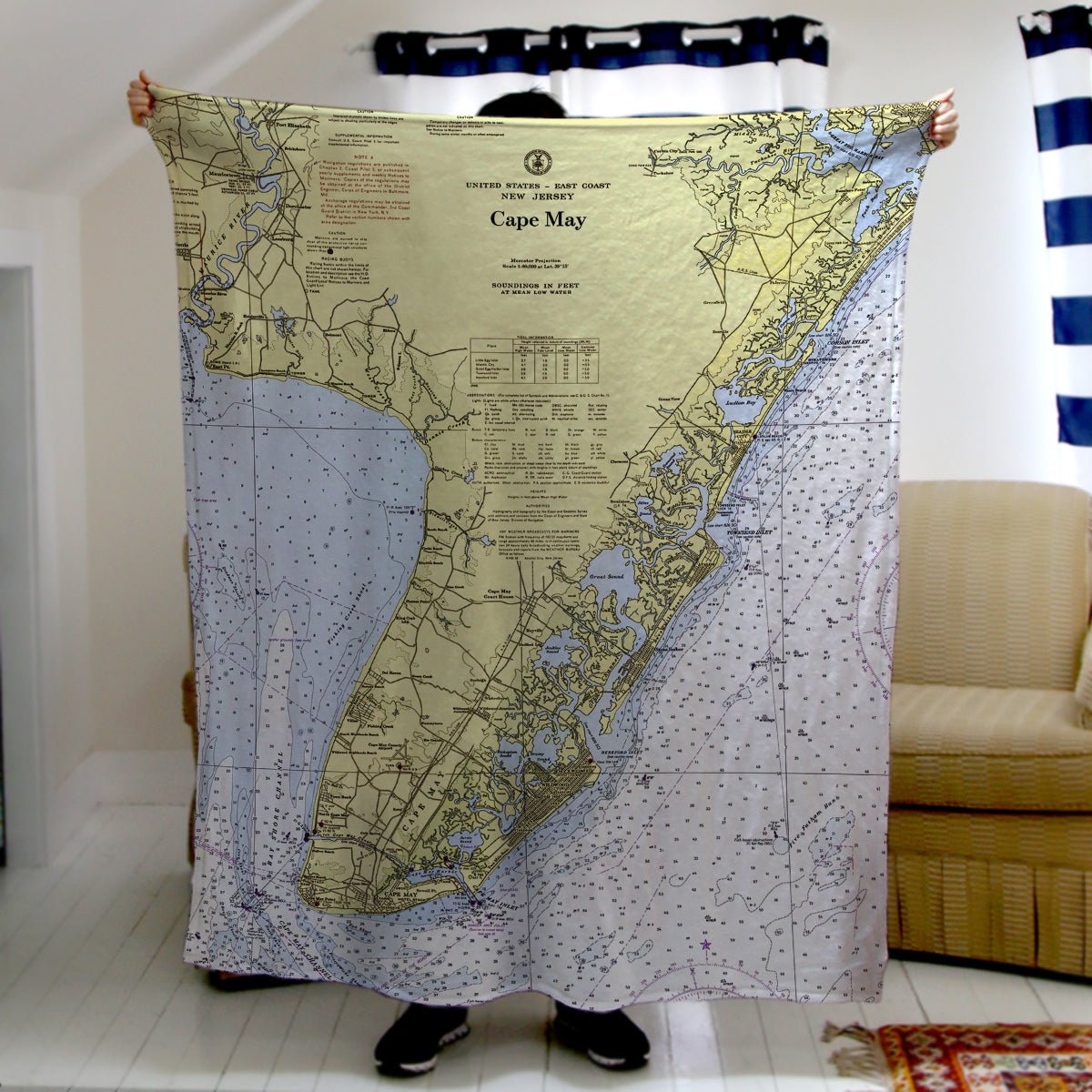 Cape May, NJ Nautical Map Blanket - Maritime Tribes USABlanket