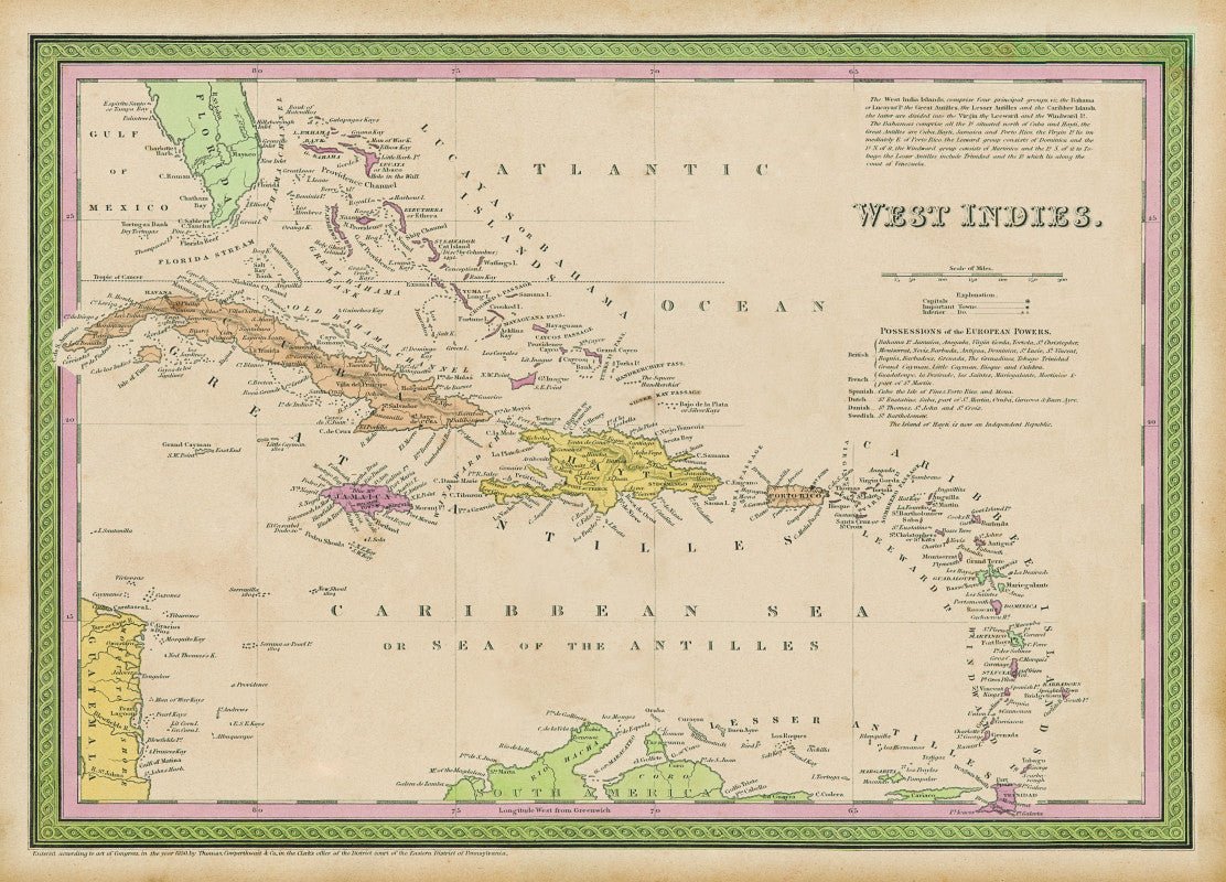 Caribbean Vintage Map Scroll - Maritime Tribes USAScroll