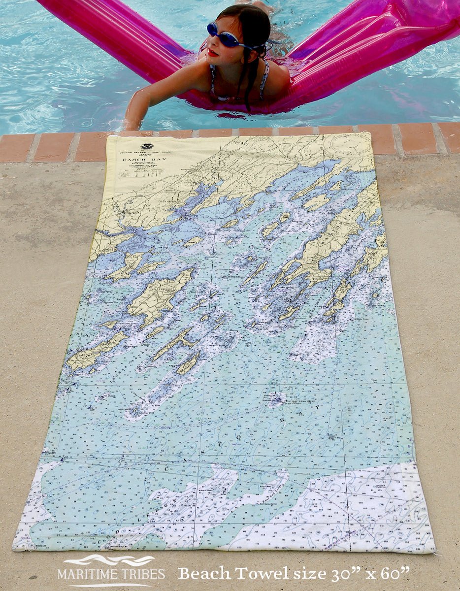 Casco Bay, ME Nautical Chart Quick Dry Towel - Maritime Tribes USATowel