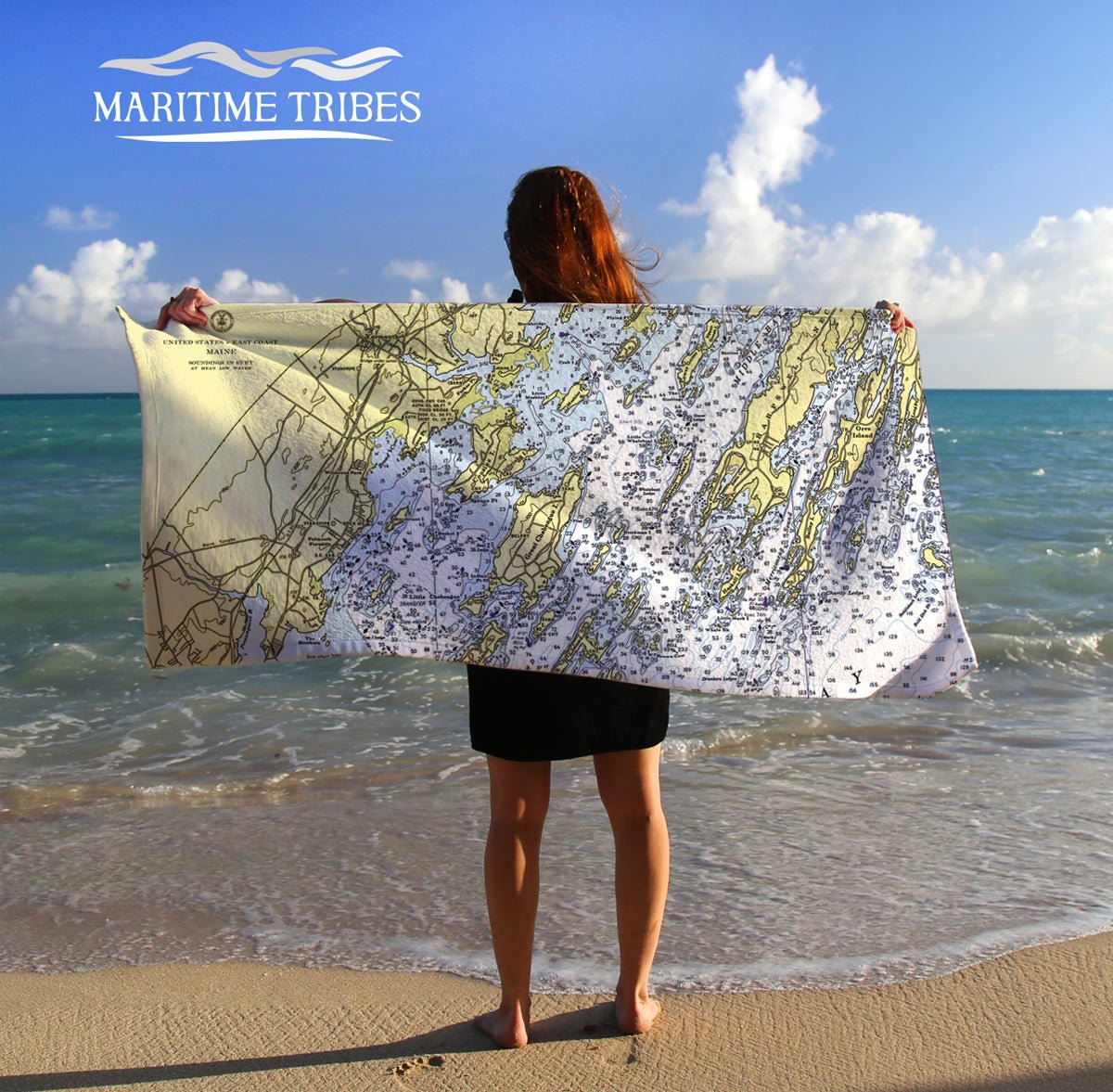 Casco Bay w/ Chebeague Island, ME Nautical Chart Quick Dry Towel - Maritime Tribes USATowel