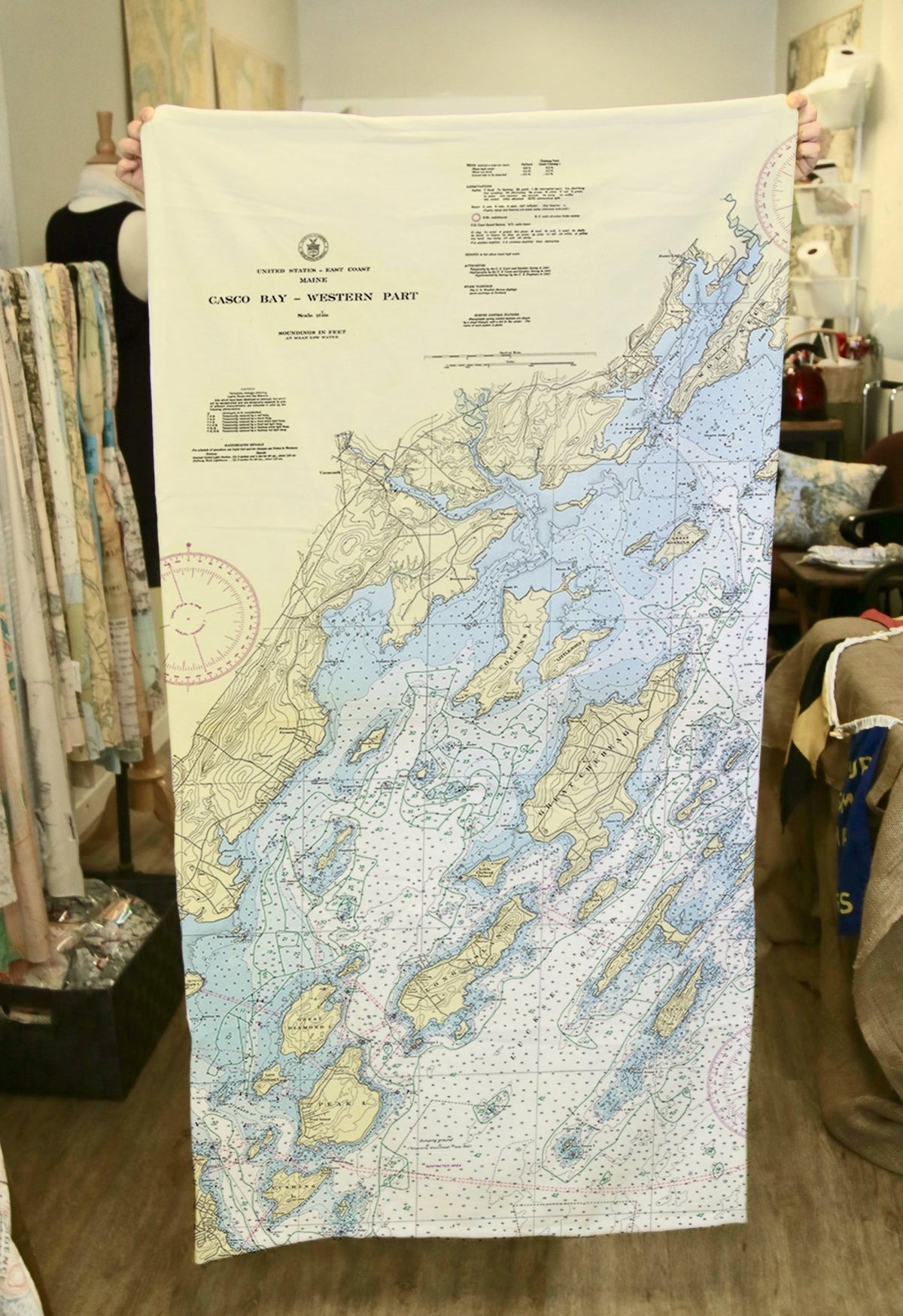 Casco Bay w/ Chebeague Island, ME Nautical Chart (Vertical) Quick Dry Towel - Maritime Tribes USATowel