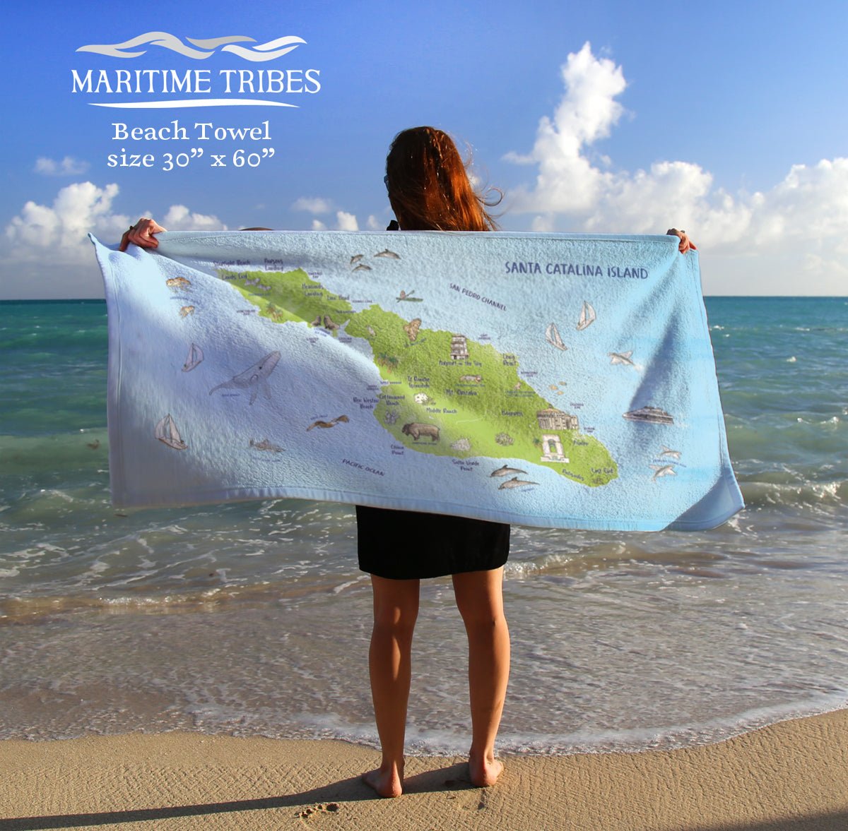 Catalina Island Illustrated Map Quick Dry Towel - Maritime Tribes USATowel