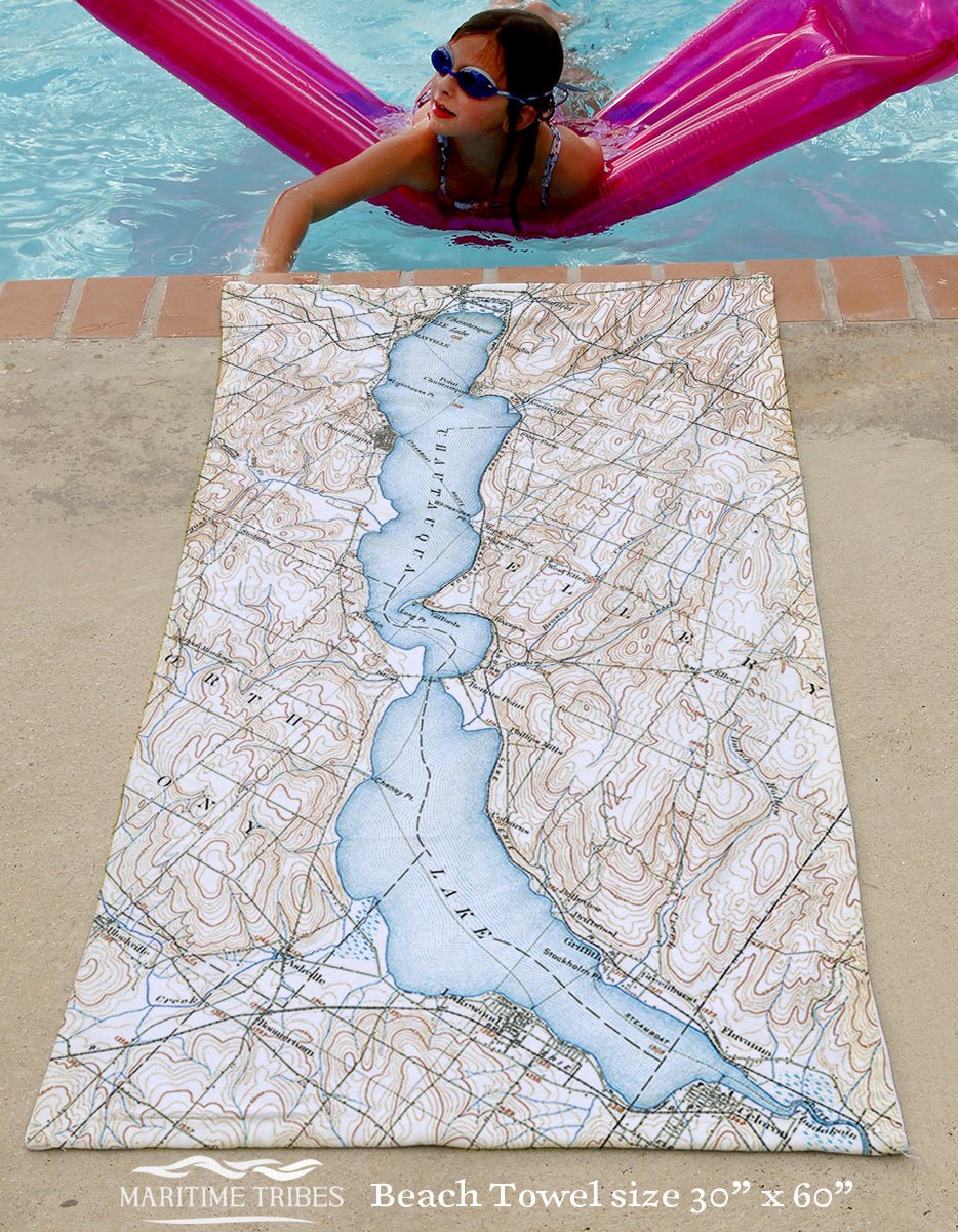 Chautauqua Lake, NY Vintage Map Quick Dry Towel - Maritime Tribes USATowel