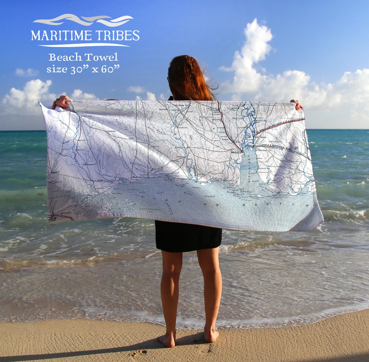 Coast of Mississippi - Bay St. Louis MS Antique Map Quick Dry Towel - Maritime Tribes USATowel