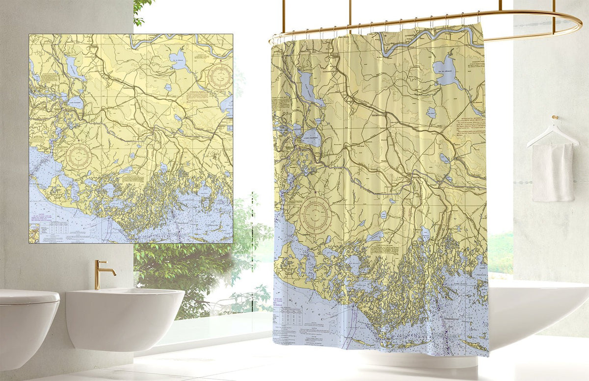 Cocodrie, LA Nautical Chart Shower Curtain - Maritime Tribes USAShower Curtain