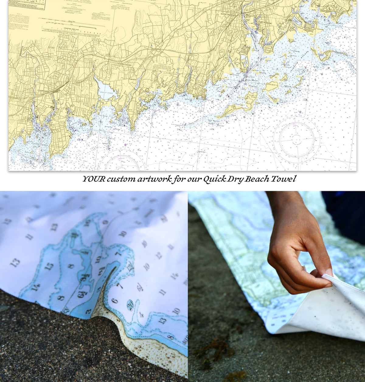 Connecticut Coast Nautical Chart Quick Dry Towel - Maritime Tribes USATowel