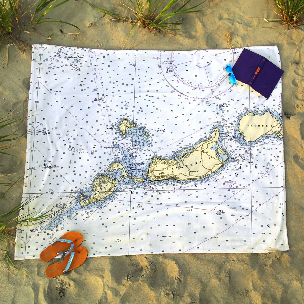 Cuttyhunk Island, MA Vintage Nautical Chart Blanket - Maritime Tribes USABlanket