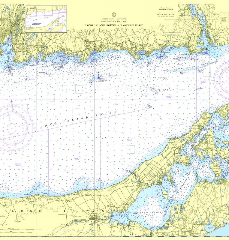 Eastern Long Island Sound Nautical Chart Shower Curtain - Maritime Tribes USAShower Curtain