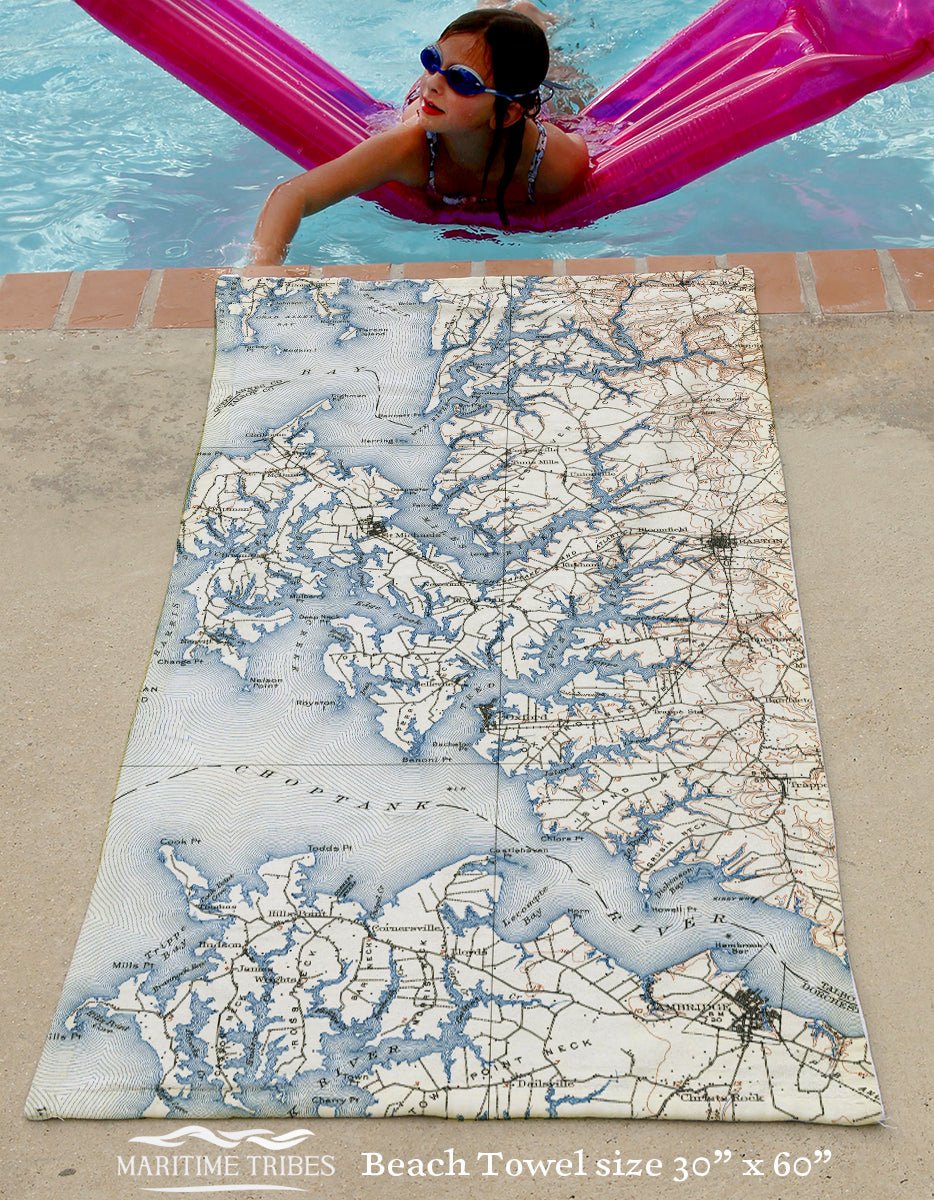 Easton / Oxford / St Michaels Chesapeake Bay Vintage Topo Map Quick Dry Towel - Maritime Tribes USATowel