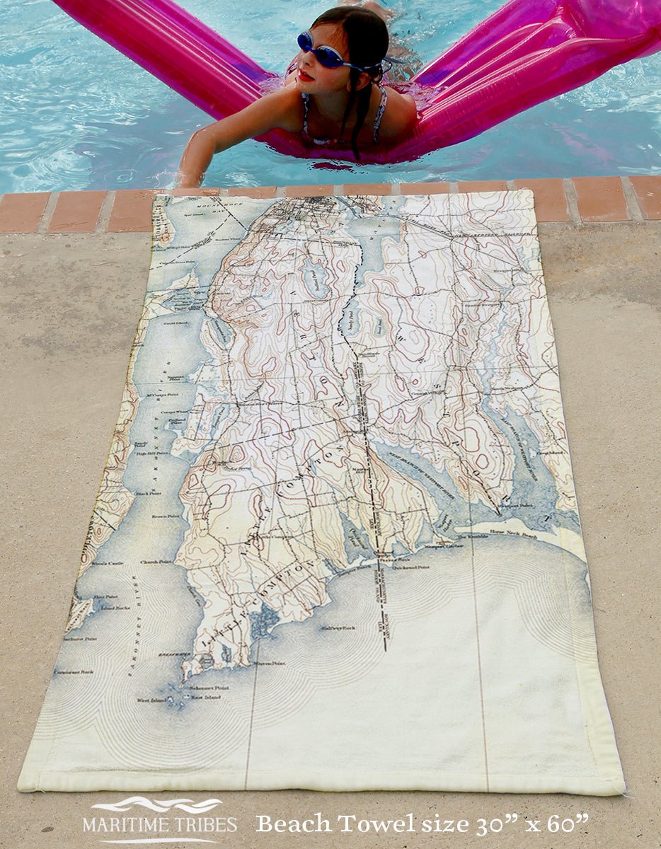 Fall River to Little Compton Antique Map Quick Dry Towel - Maritime Tribes USATowel