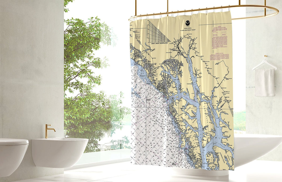 Glacier Bay, AK Nautical Chart Shower Curtain - Maritime Tribes USAShower Curtain