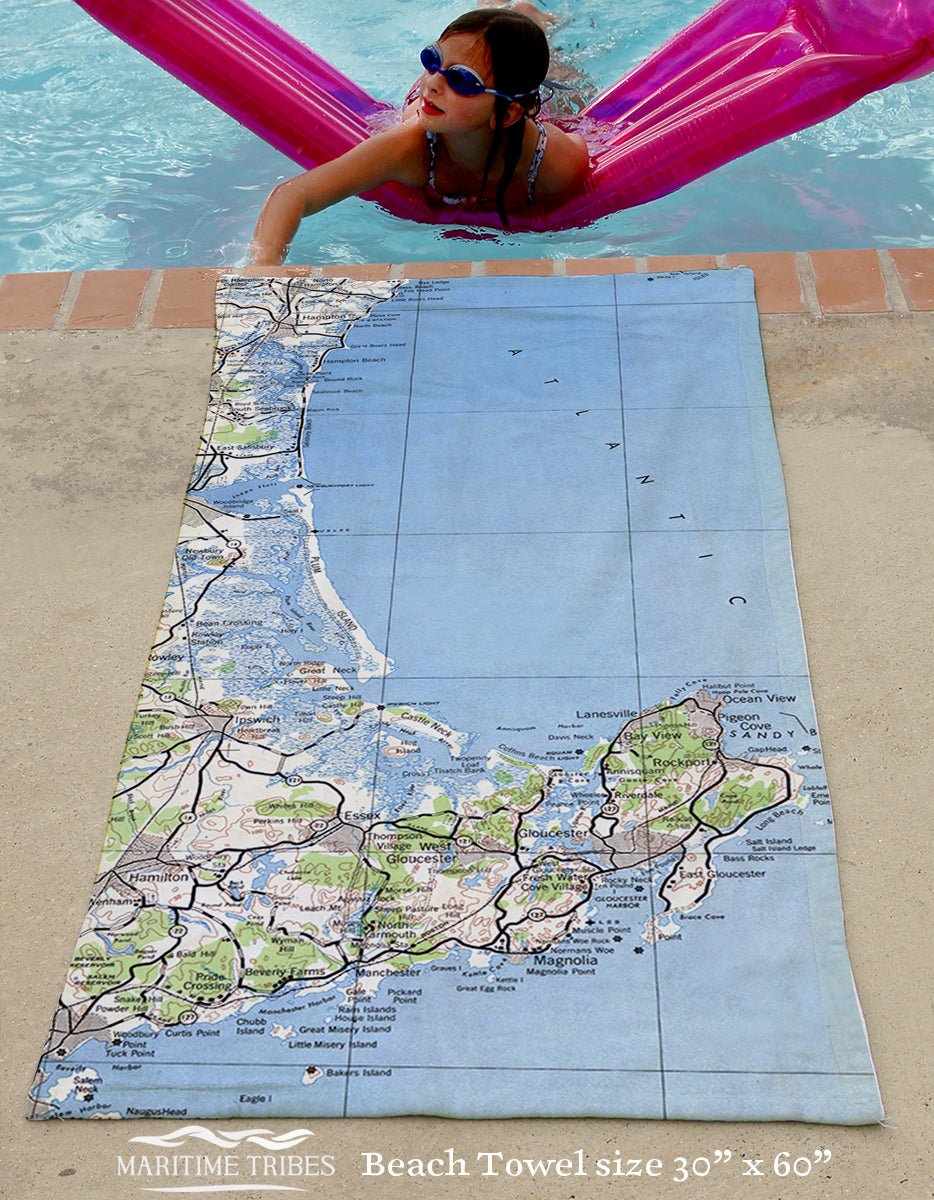 Gloucester, Cape Ann, MA vintage Topo Map Quick Dry Towel - Maritime Tribes USATowel