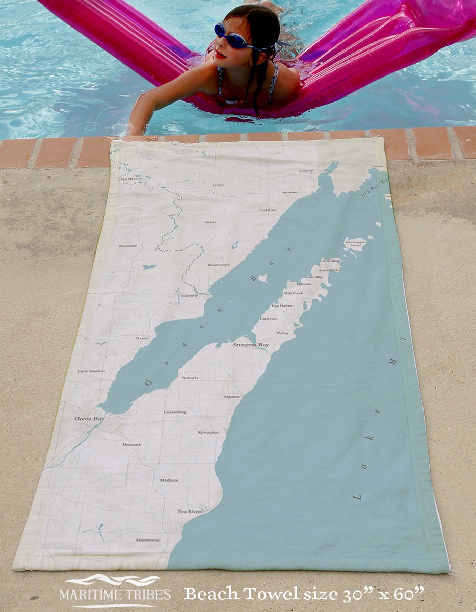 Green Bay, WI Sea Glass Map Quick Dry Towel - Maritime Tribes USATowel