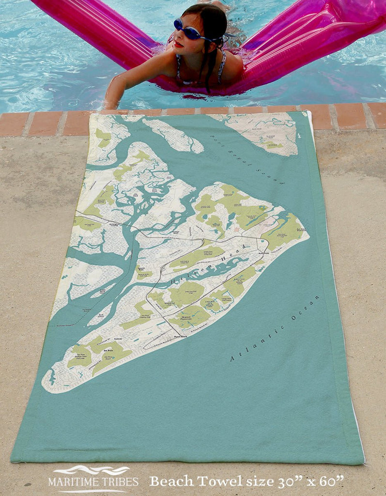Hilton Head Sea Glass Style Map Quick Dry Towel - Maritime Tribes USATowel