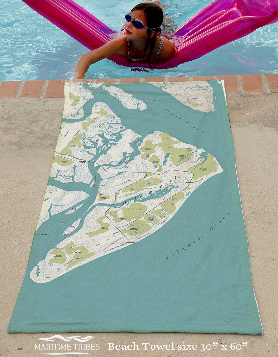 Hilton Head Sea Glass Style Map Quick Dry Towel - Maritime Tribes USATowel
