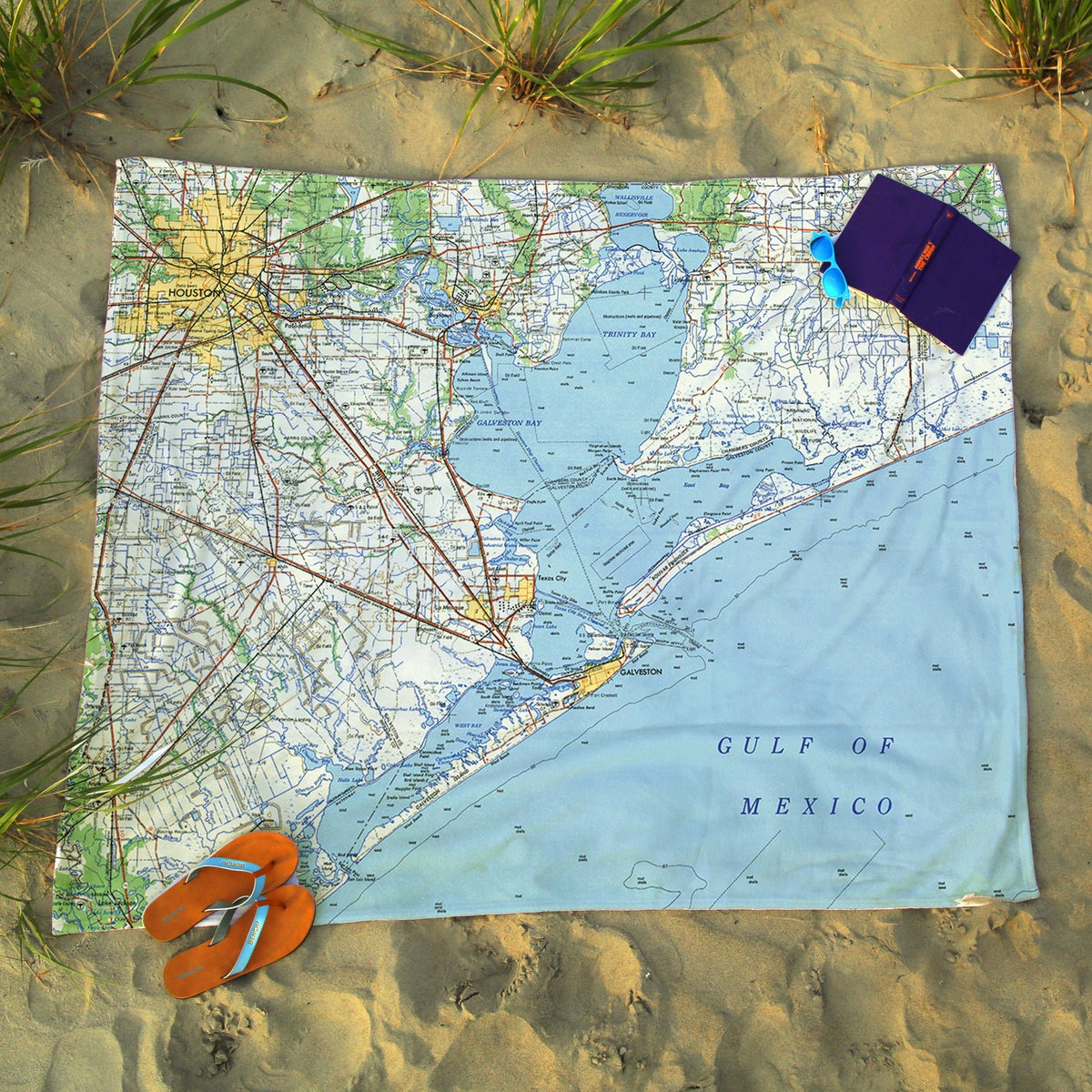 Houston - Galveston TX Vintage Topo Map Blanket - Maritime Tribes USABlanket