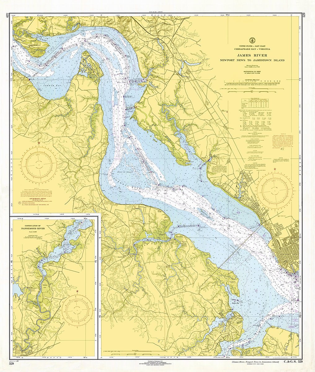 James River – Newport News to Jamestown Island Vintage Map Canvas Wall Scroll | Virginia Wall Art - Maritime Tribes USAScroll