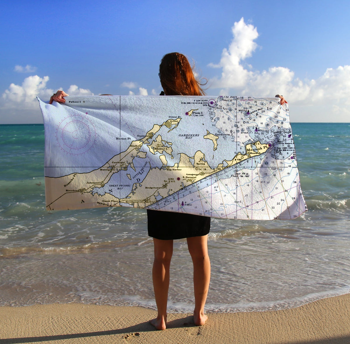 Jamesport NY Nautical Chart Quick Dry Towel - Maritime Tribes USATowel