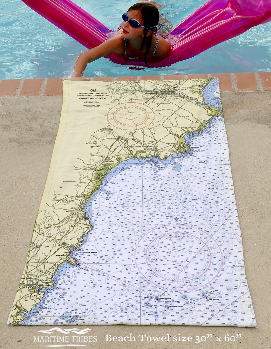 Kennebunkport, ME to Ogunquit, ME Nautical Chart Quick Dry Towel - Maritime Tribes USATowel