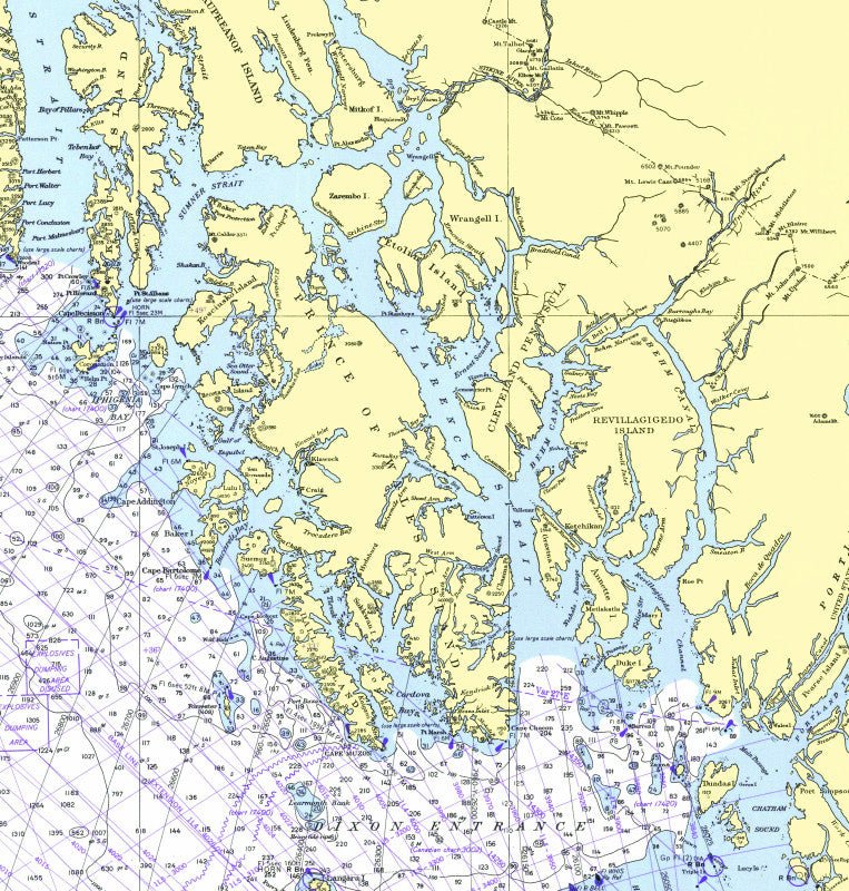 Ketchikan, AK w/ Prince of Wales Island Nautical Chart Shower Curtain - Maritime Tribes USAShower Curtain