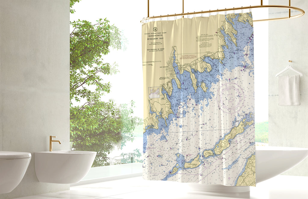 Buzzards Bay (including Cutty!) Nautical Chart Shower Curtain