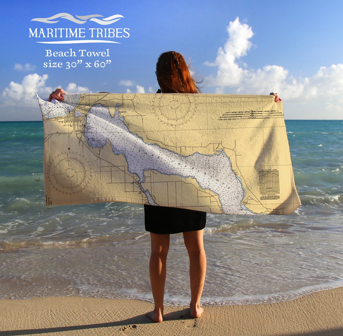Lake Charlevoix Chart Quick Dry Towel - Maritime Tribes USATowel