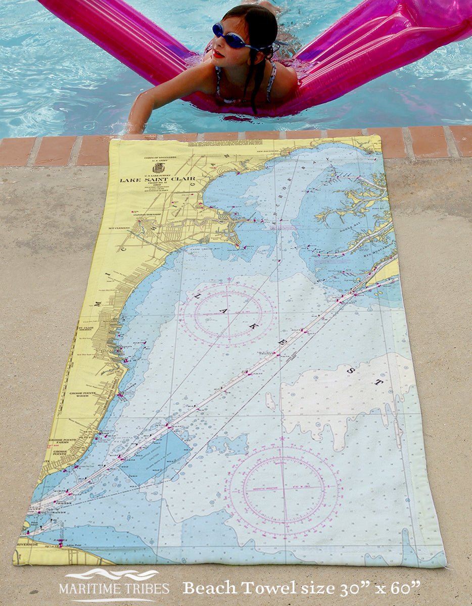 Lake St. Clair Chart Quick Dry Towel - Maritime Tribes USATowel