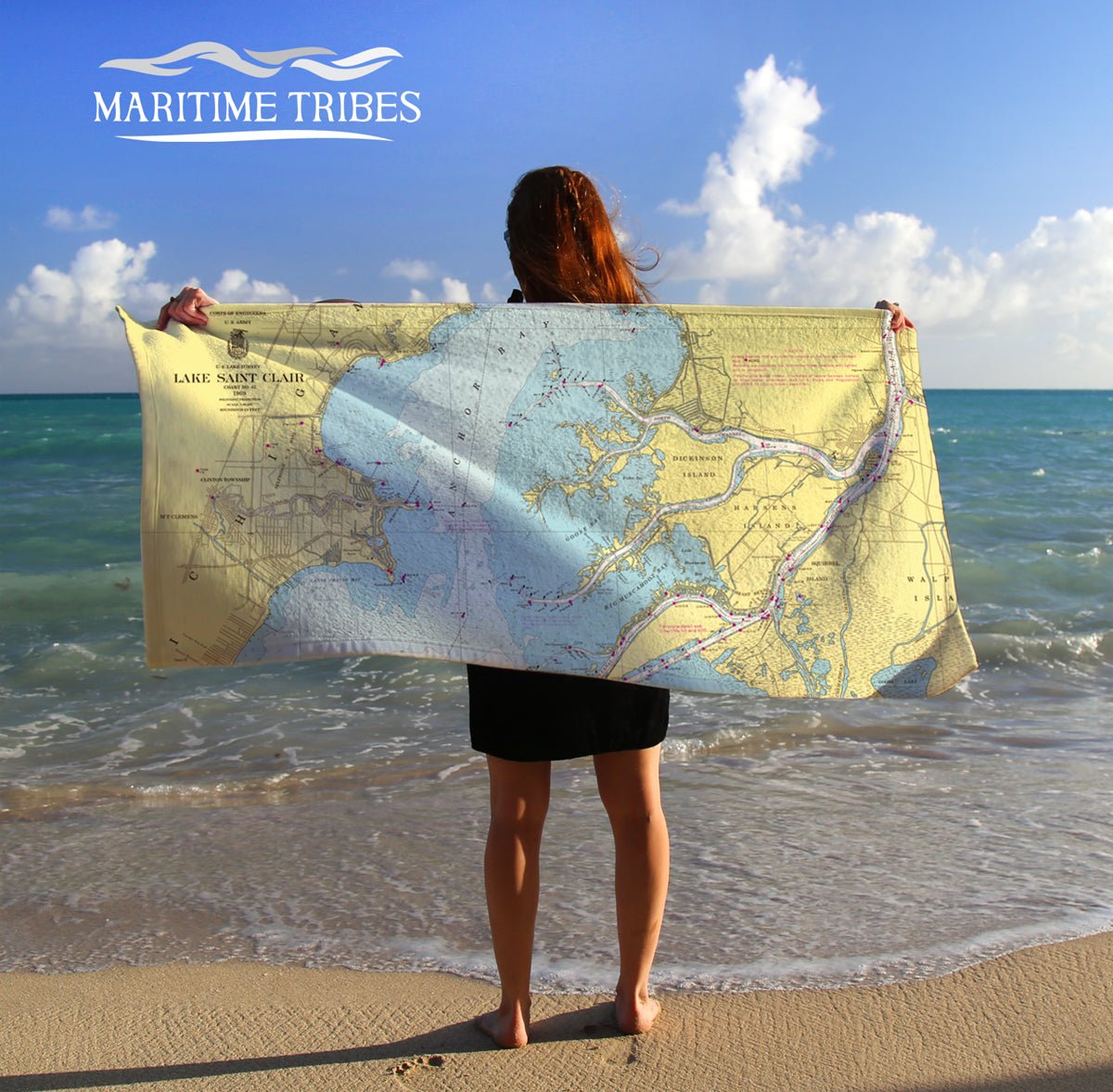Lake St. Clair Chart Towel Quick Dry Towel - Maritime Tribes USATowel