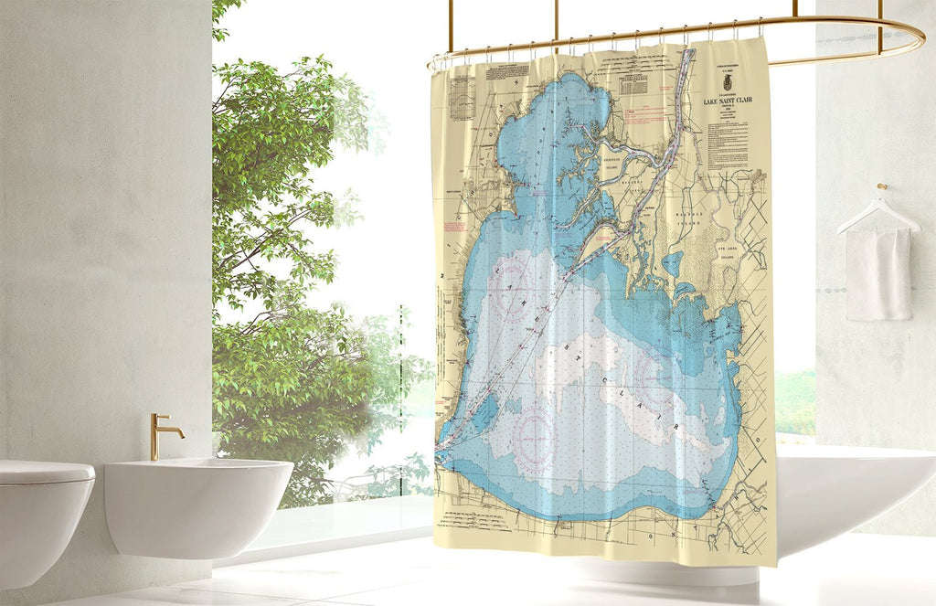 Lake St. Clair Nautical Chart Shower Curtain - Maritime Tribes USAShower Curtain
