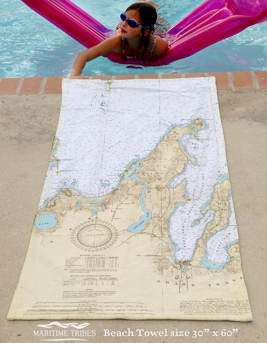 Leelanau Peninsula Nautical Chart Quick Dry Towel - Maritime Tribes USATowel