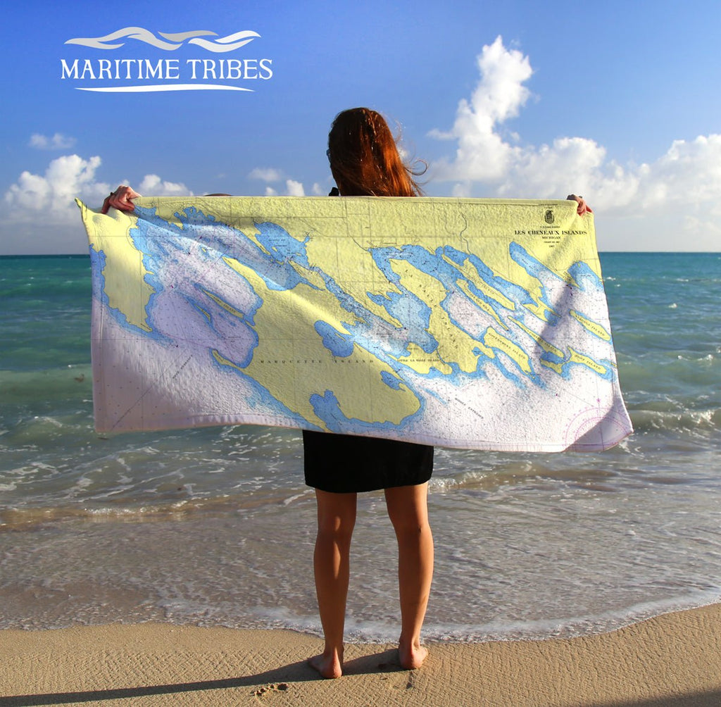 Les Cheneaux Nautical Chart TOWEL - Maritime Tribes USATowel