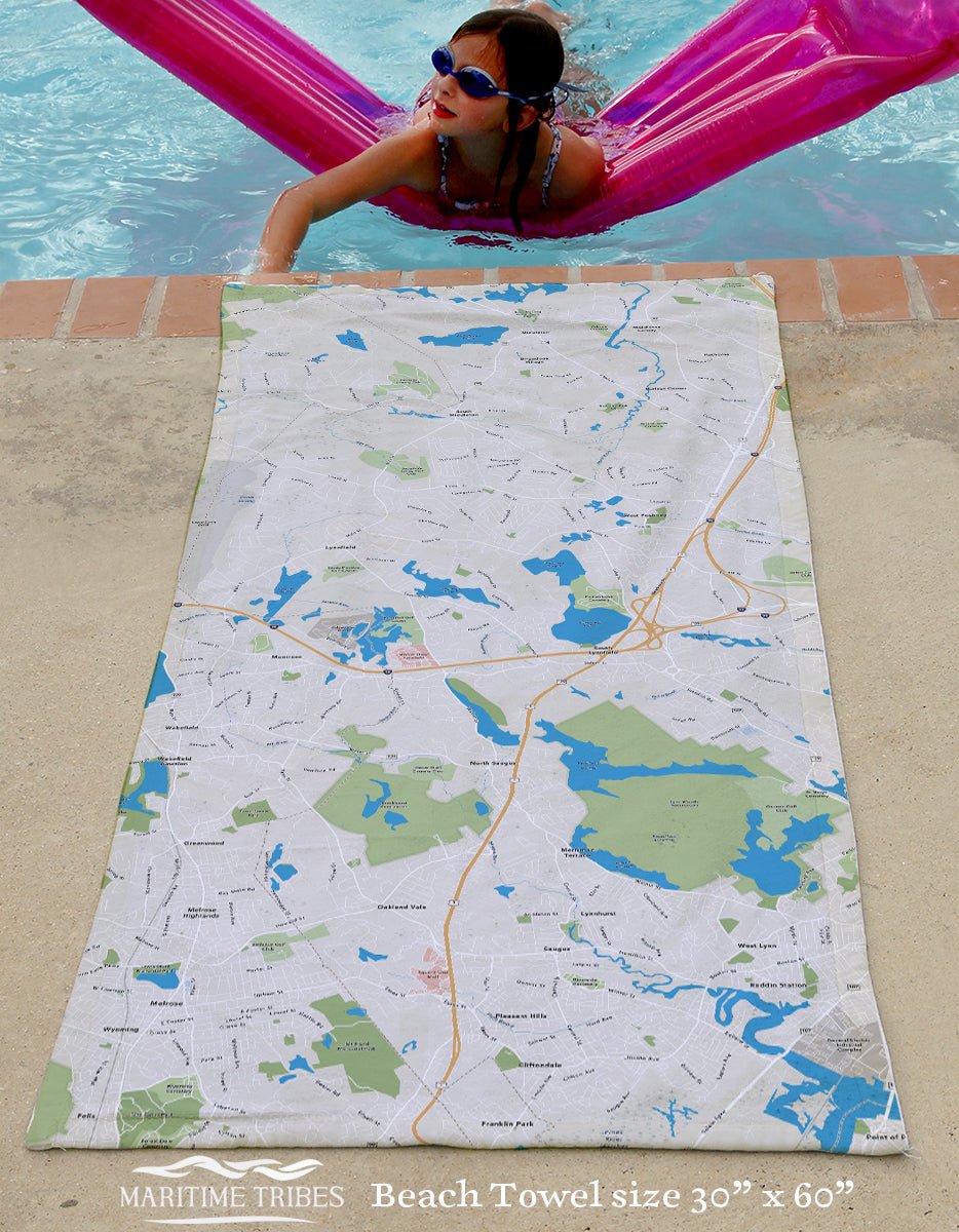 Lynnfield MA Hometown Map Quick Dry Towel - Maritime Tribes USATowel