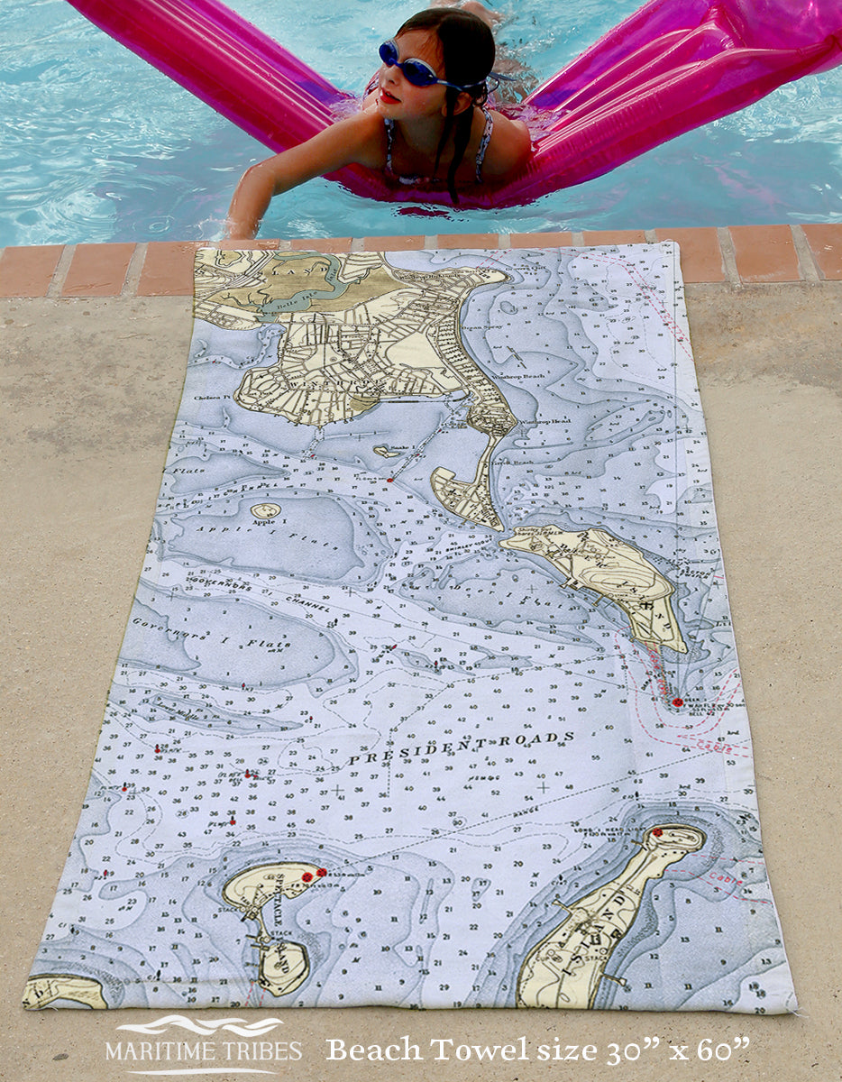 Winthrop, MA Nautical Chart Quick Dry Towel