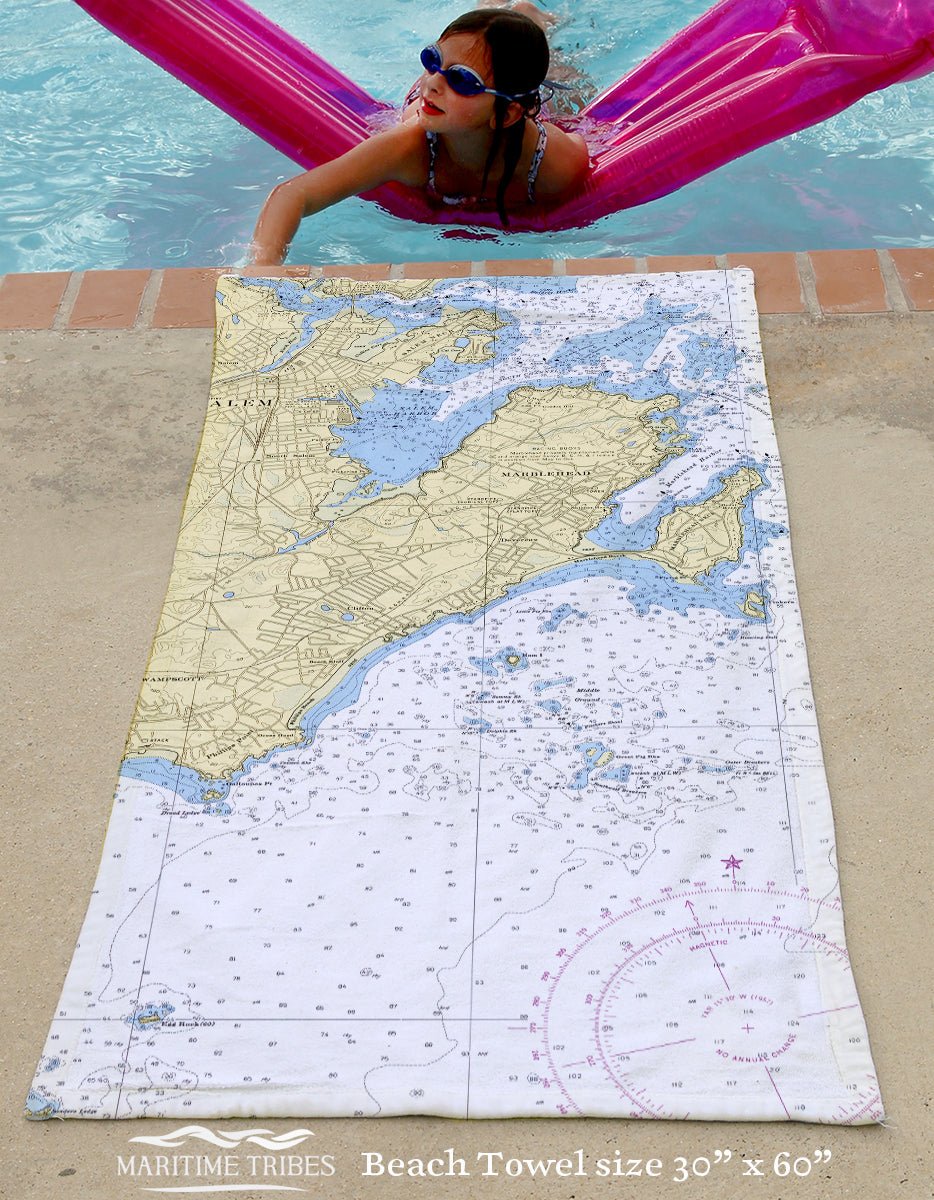 Marblehead Nautical Chart Quick Dry Towel - Maritime Tribes USATowel